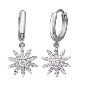 Sterling Silver 925 Rhodium Plated Sun Clear CZ Huggies Hoop Earrings